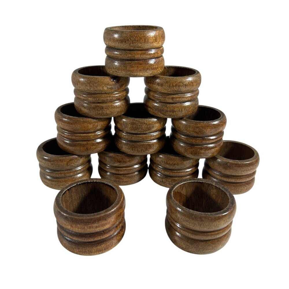 Vintage Wood Lot 12 Ribbed Napkin Rings Farmhouse Rustic Scandia Alfred Knobler